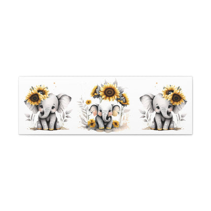 nursery room decor, sunflowers, elephants, wall art, canvas print, 36"x12"