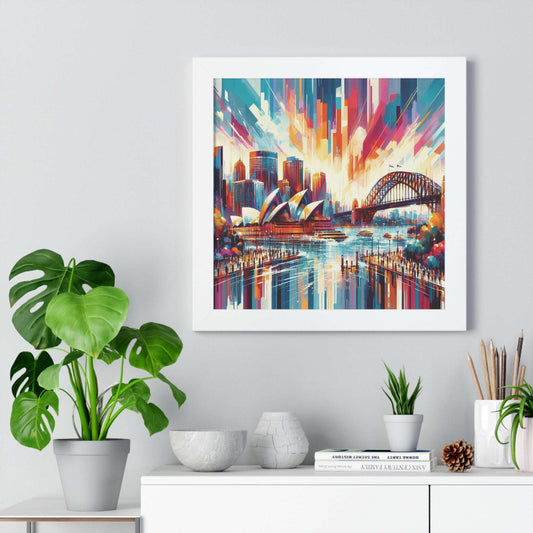 sydney skyline abstract art, poster print, wall art, home decor, white frame