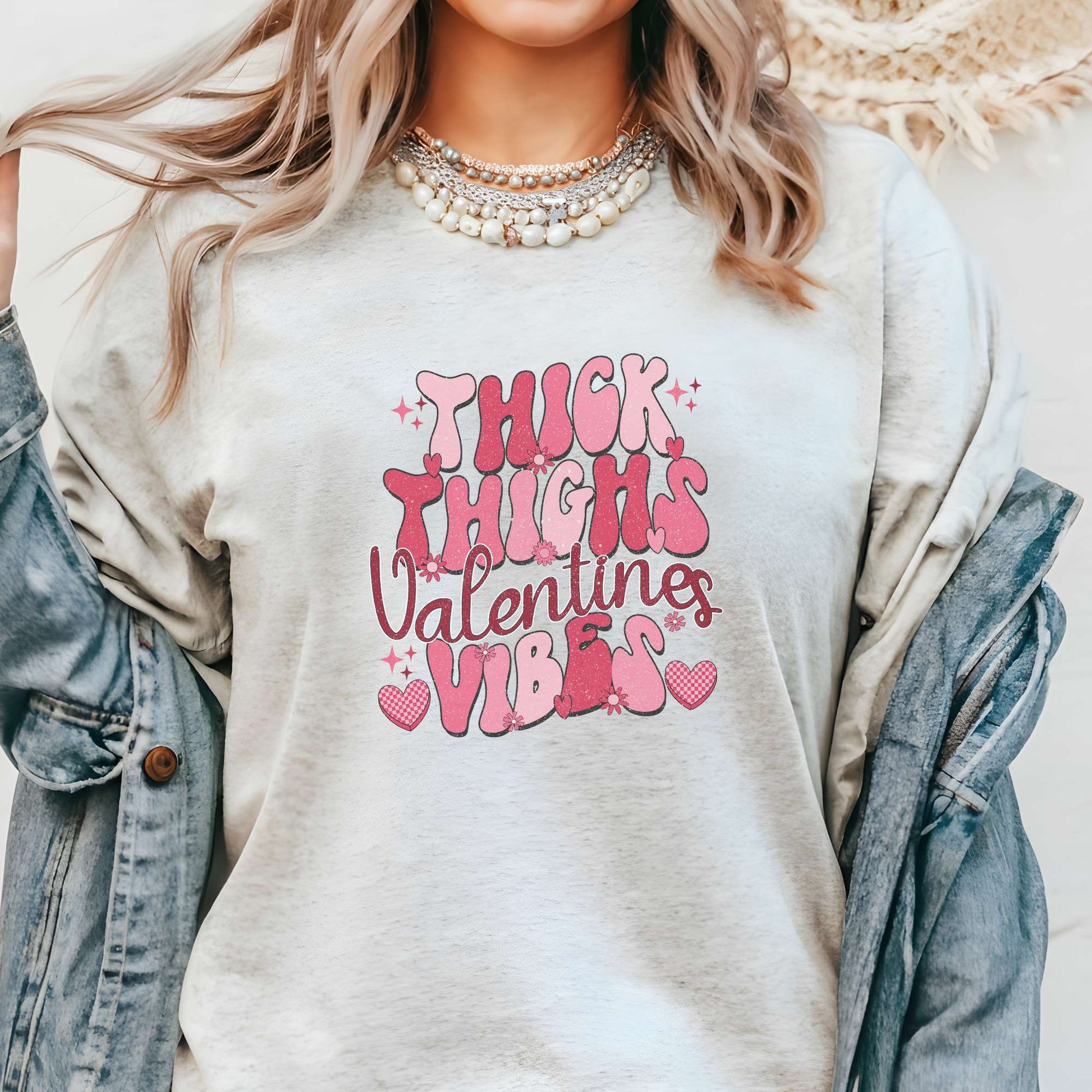 thick thighs valentine's vibes, women's tee, valentine's day, holiday tee, ash