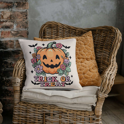 Trick or Treat Floral pumpkin, home accent pillow, square pillow, halloween decor