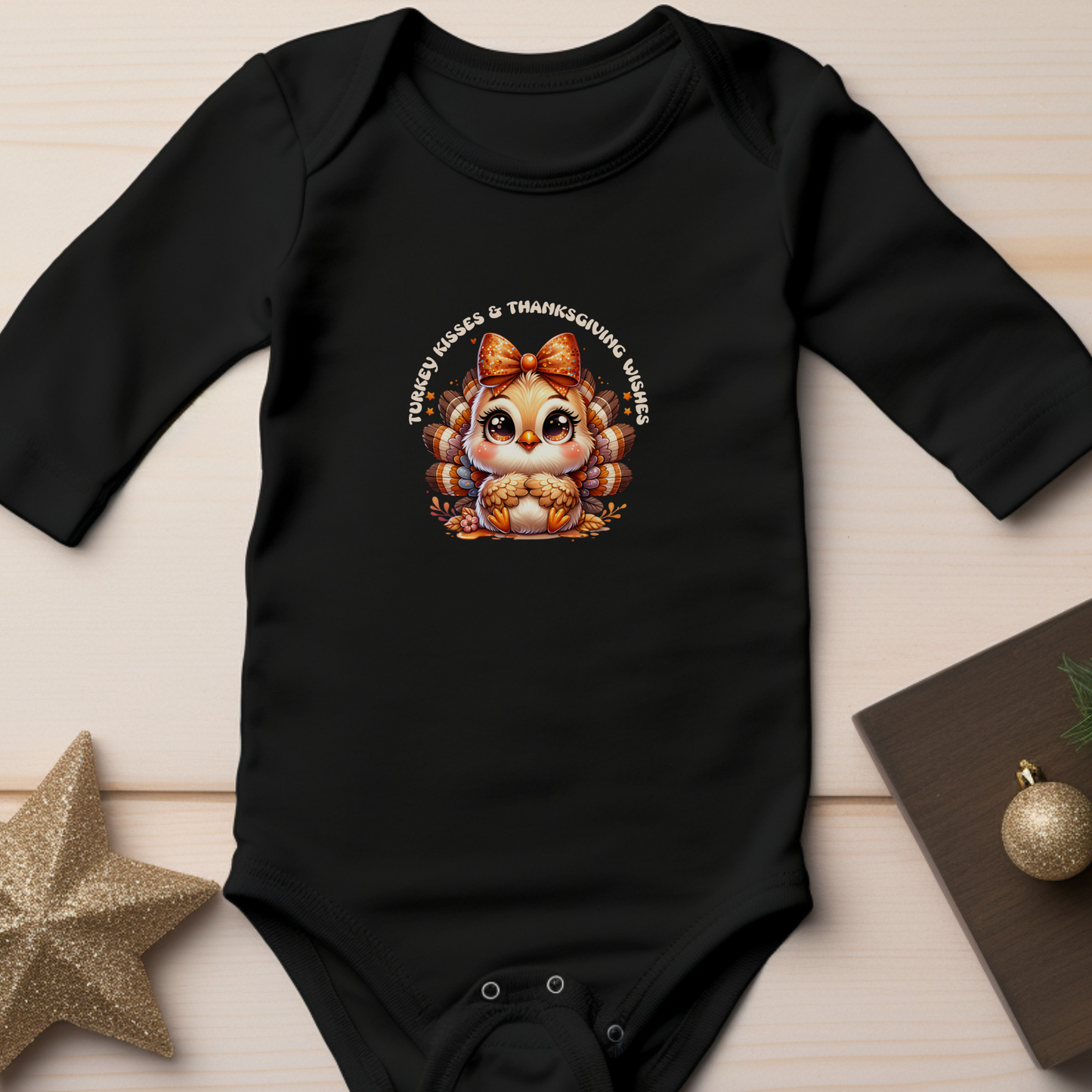 turkey kisses and thanksgiving wishes infant bodysuit long sleeve black