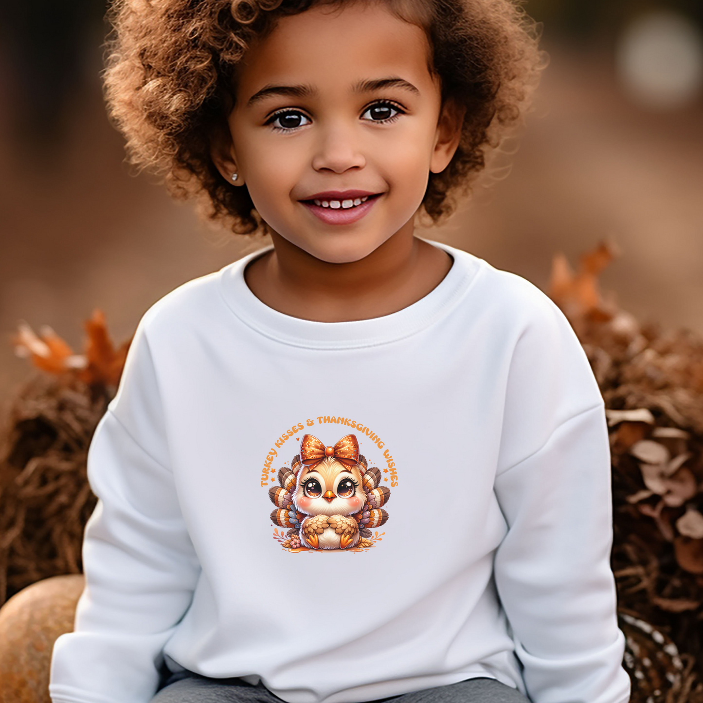 turkey kisses and thanksgiving wishes youth sweatshirt white