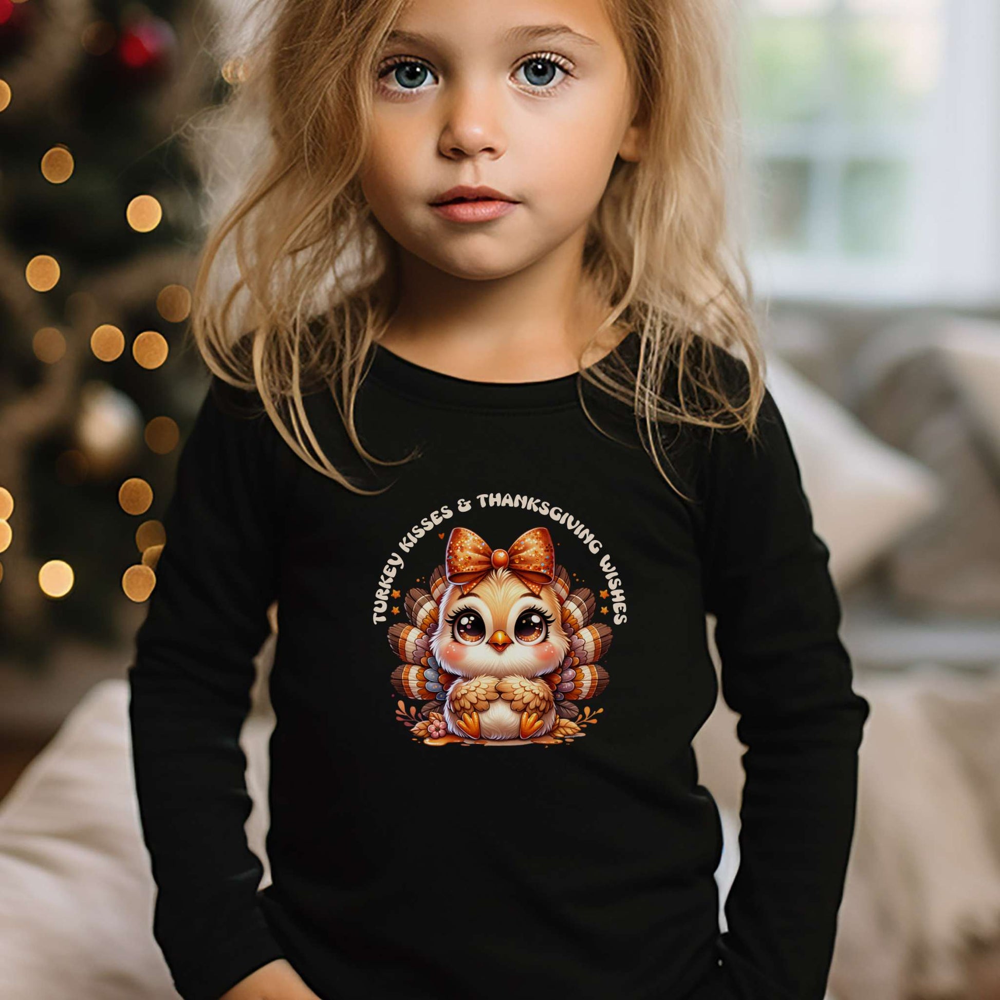 turkey kisses and thanksgiving wishes toddler long sleeve sweatshirt, cute baby turkey design, black