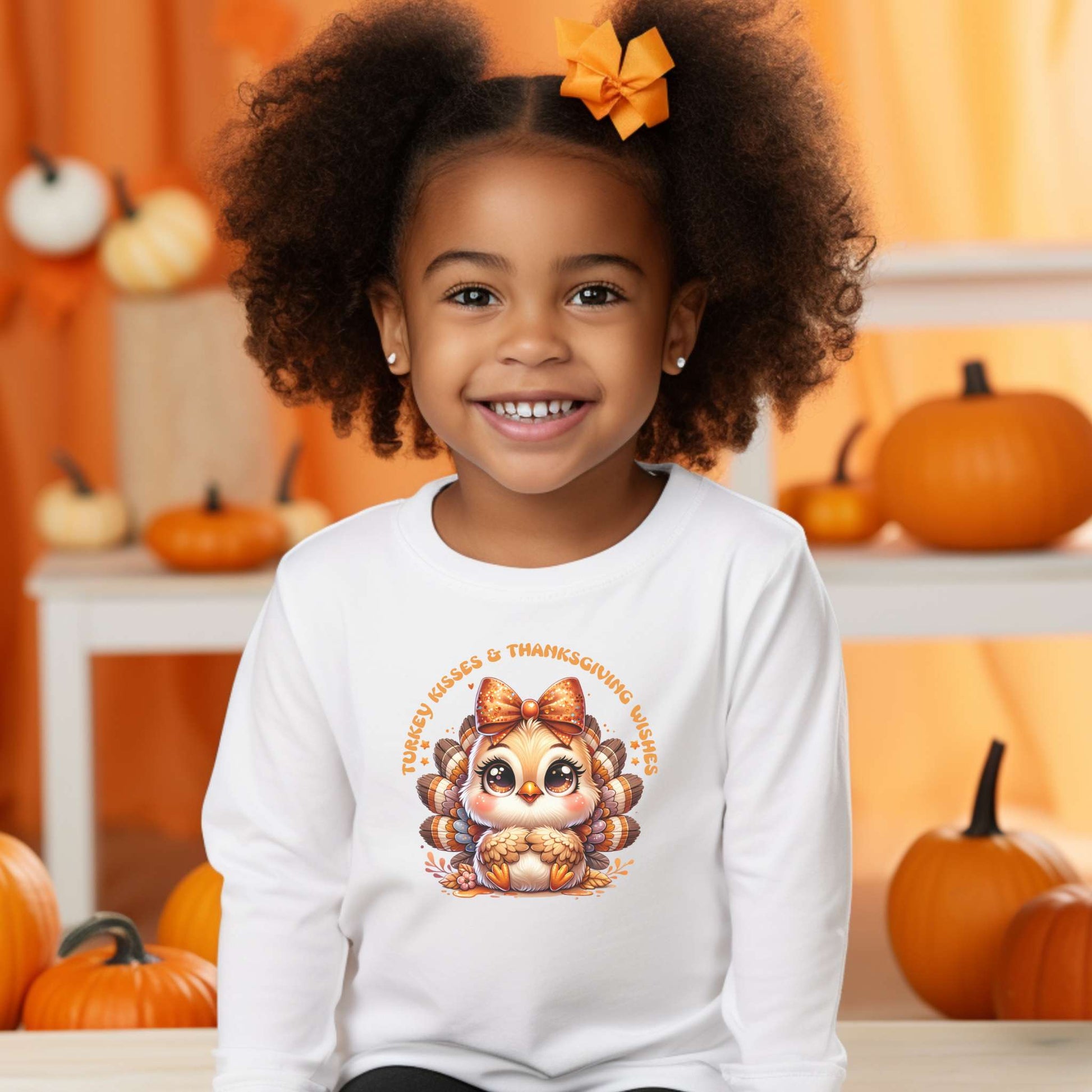 turkey kisses and thanksgiving wishes toddler long sleeve sweatshirt, cute baby turkey design, white