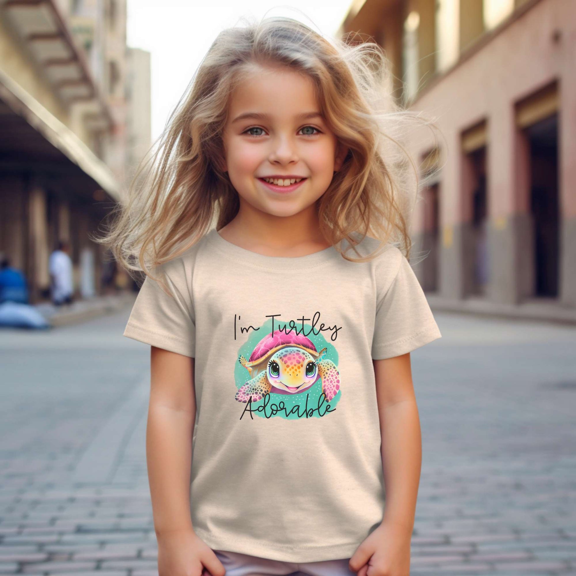 I'm Turtley Adorable, cute turtle design, toddler tee, girls' t-shirt, natural