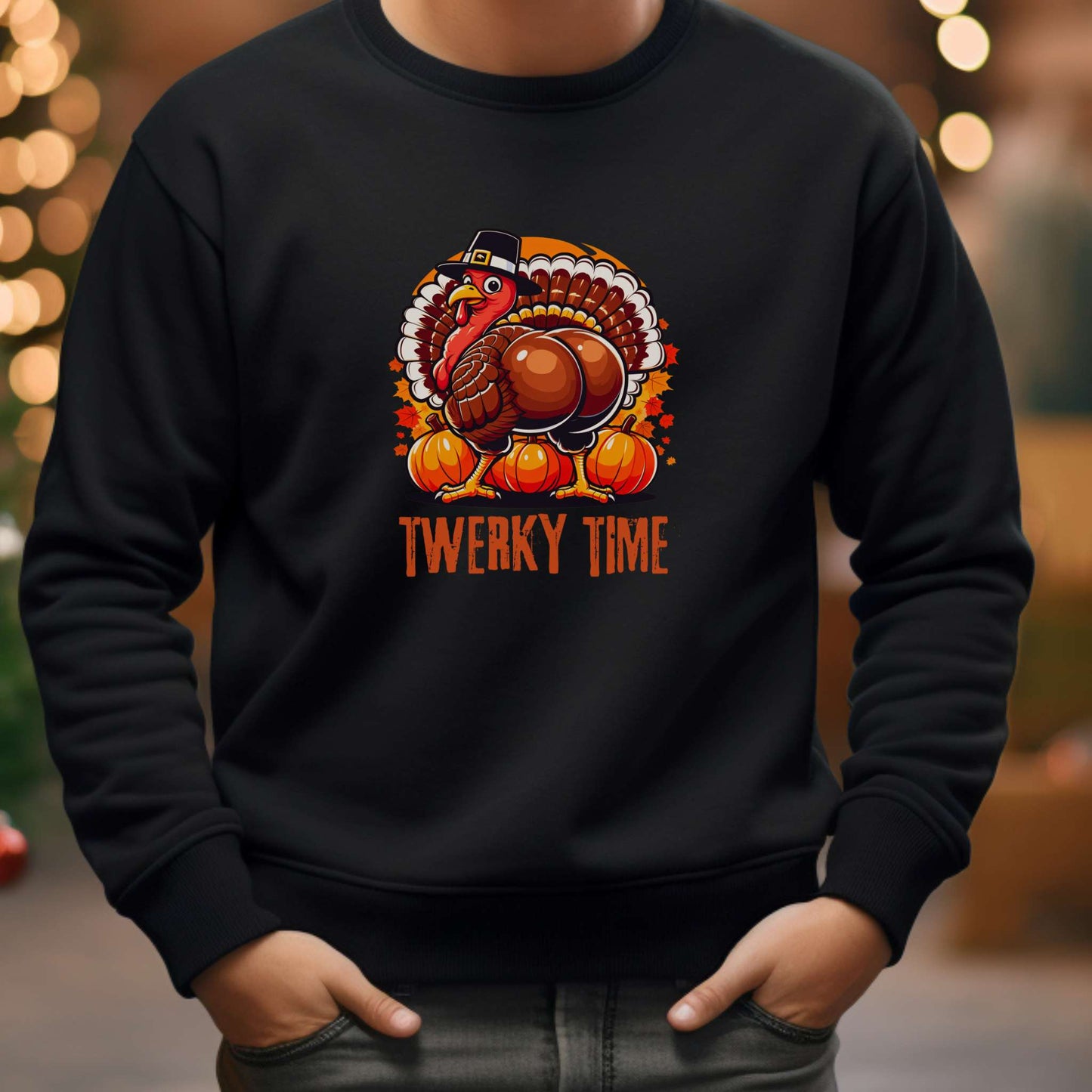 twerky time mens thanksgiving sweatshirt, twerkin turkey, holiday apparel, black