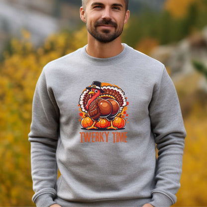 twerky time mens thanksgiving sweatshirt, twerkin turkey, holiday apparel, sport grey