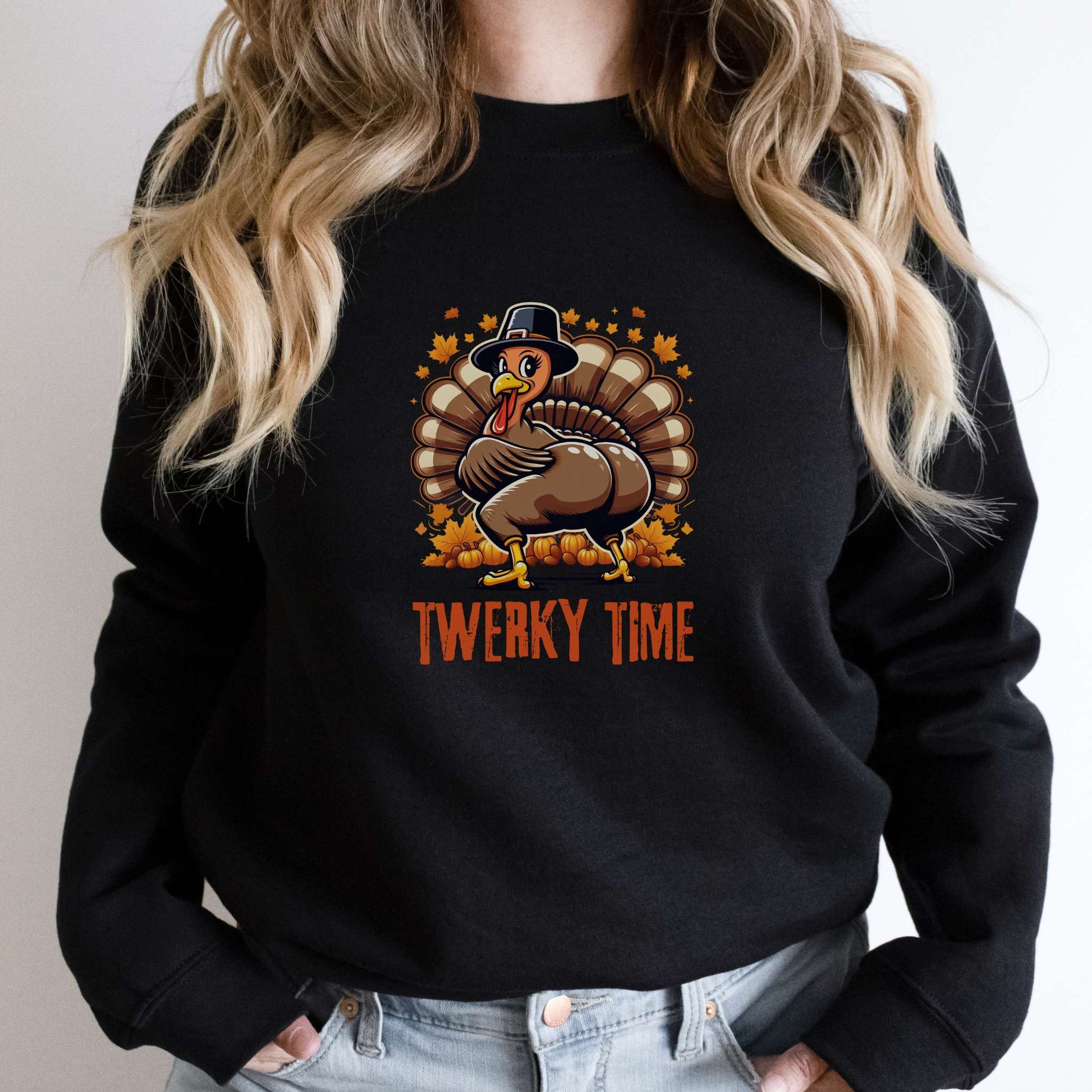 twerky time womens thanksgiving sweatshirt, twerking turkey, black