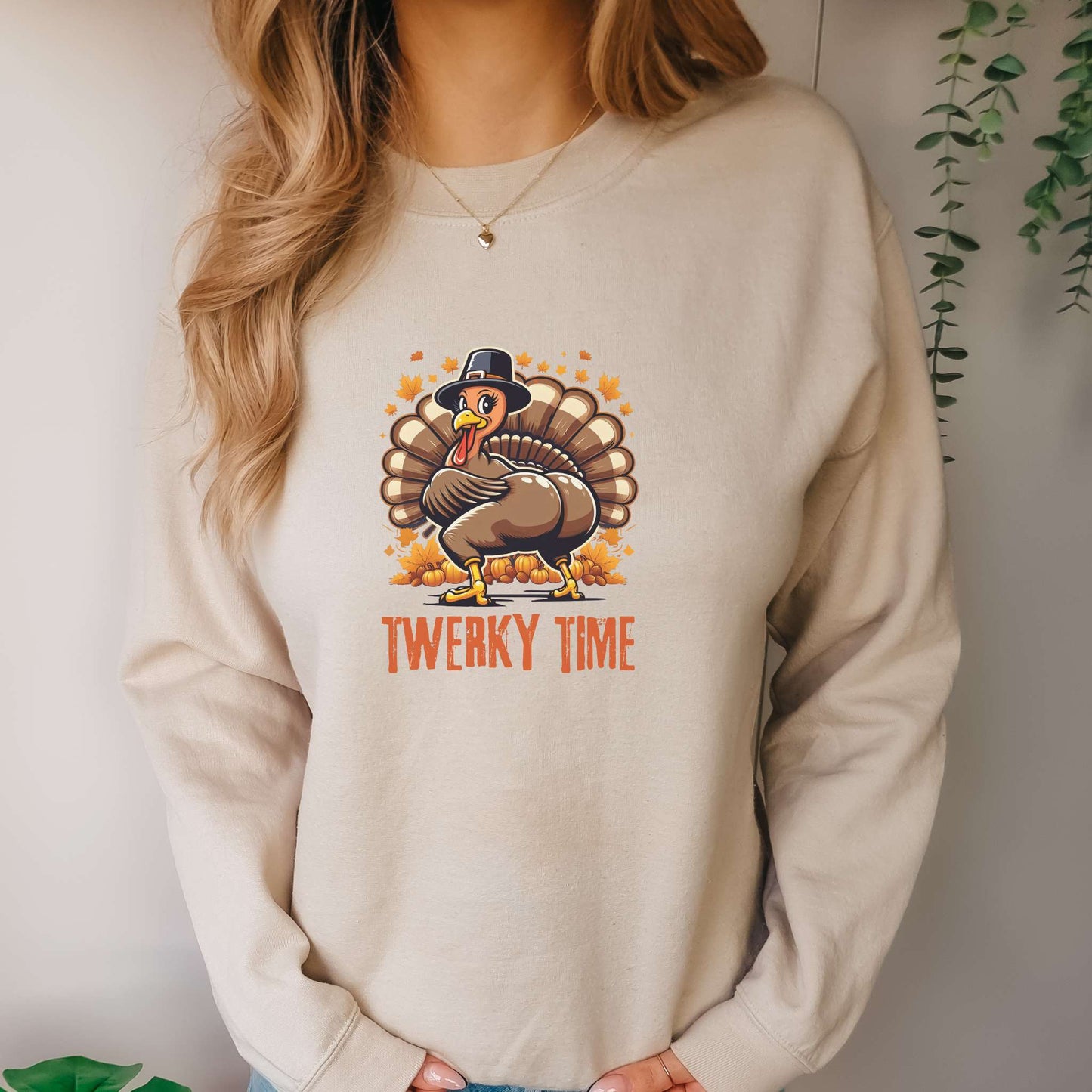 twerky time womens thanksgiving sweatshirt, twerking turkey, sand