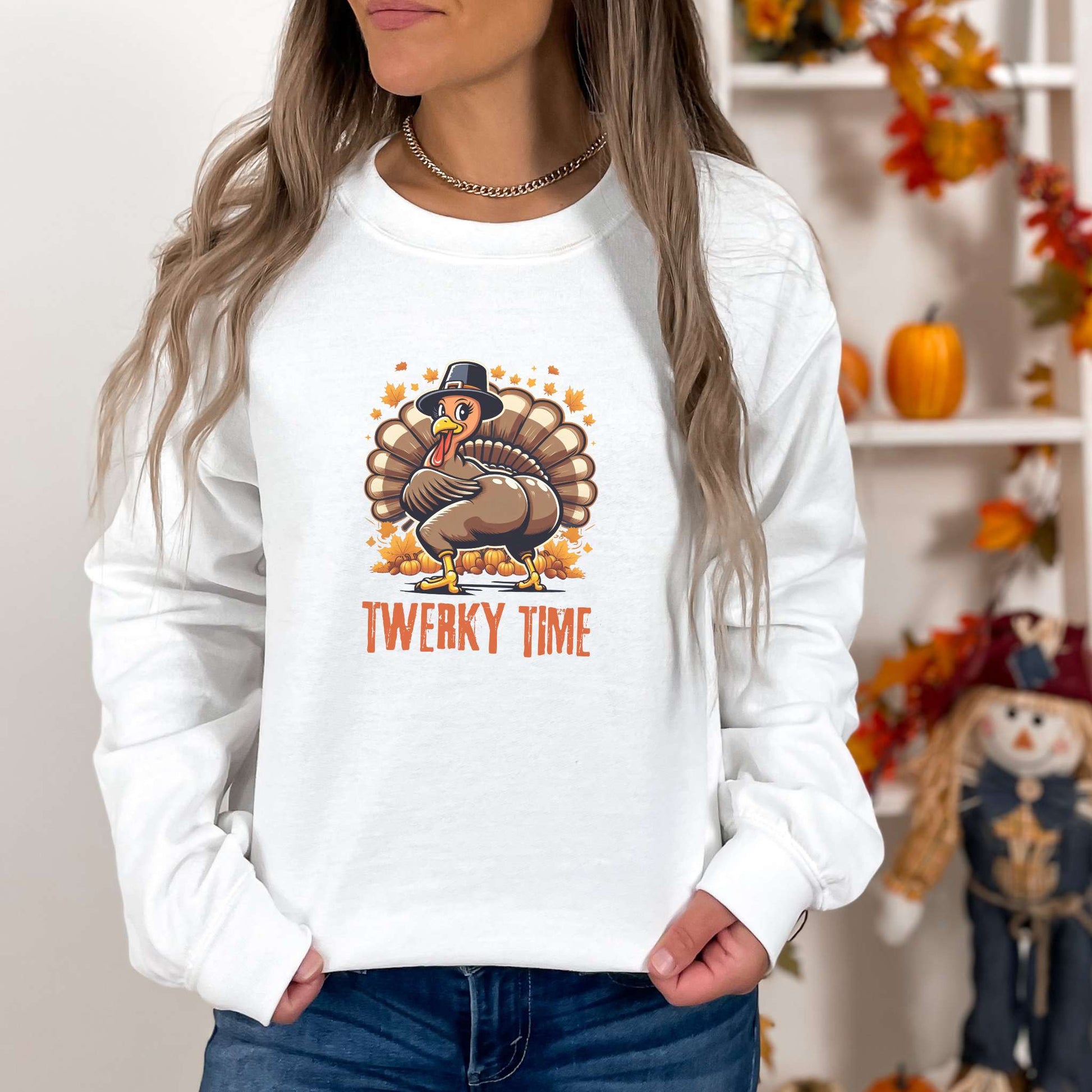 twerky time womens thanksgiving sweatshirt, twerking turkey,white