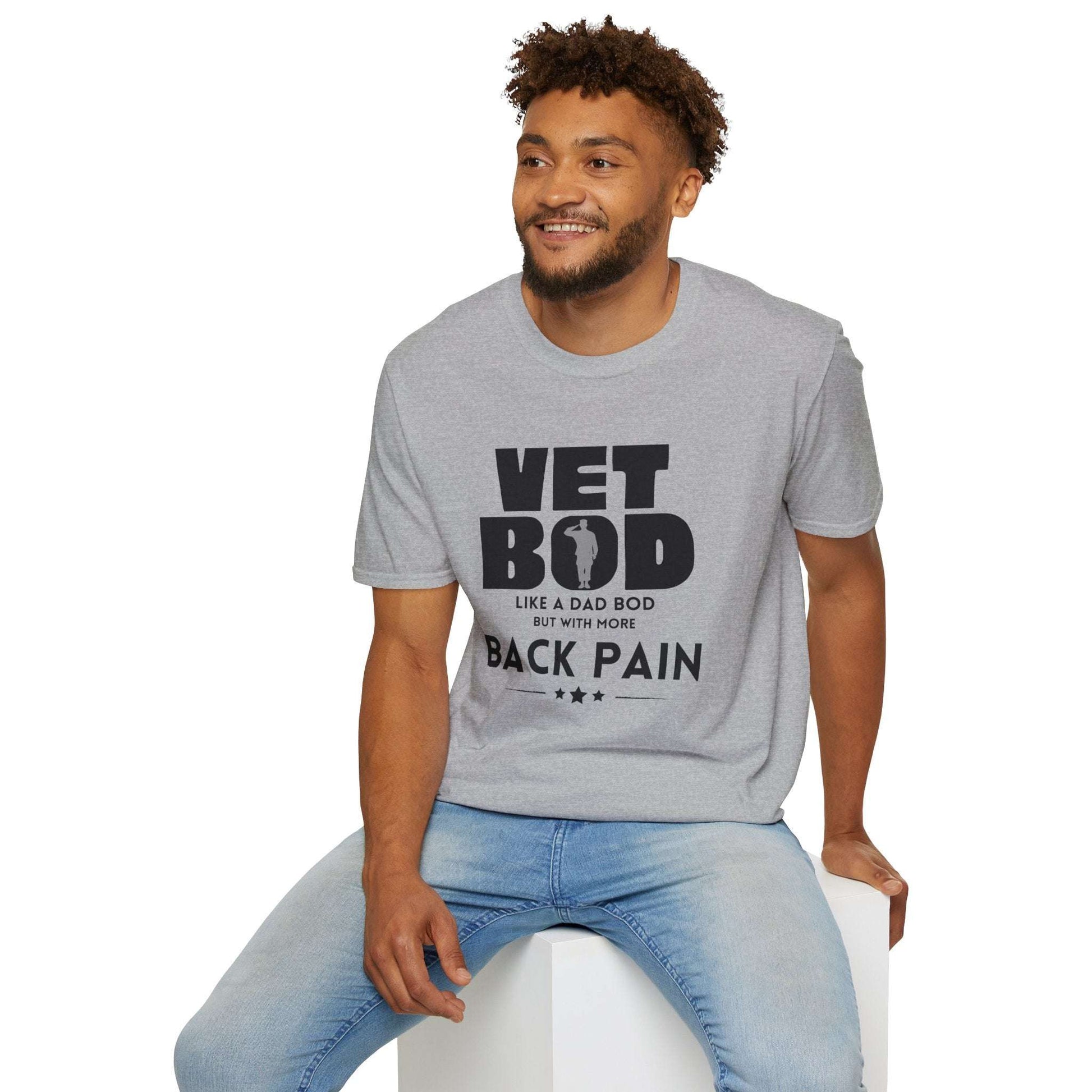 vet bod, like a dad bod but with more back pain, men's t-shirt, men's tops, veteran, gift, athletic heather