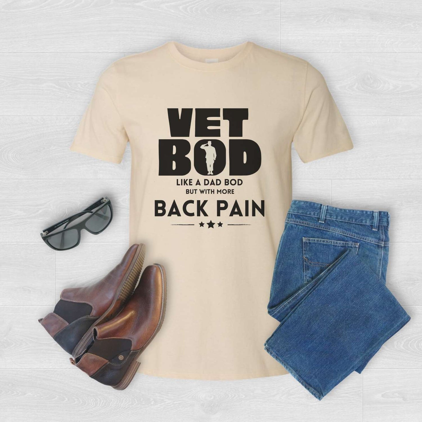 vet bod, like a dad bod but with more back pain, men's t-shirt, men's tops, veteran, gift, natural