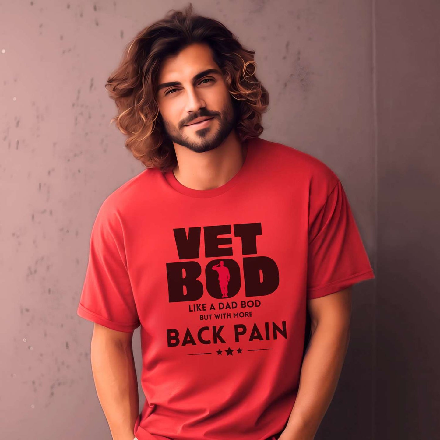 vet bod, like a dad bod but with more back pain, men's t-shirt, men's tops, veteran, gift, red