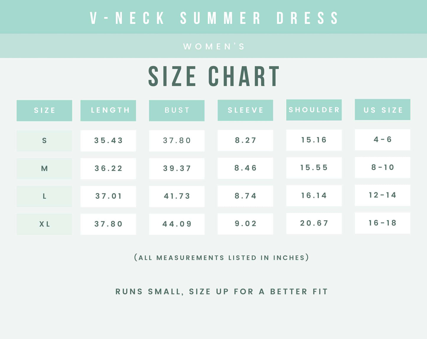 V-neck womens summer dress size chart