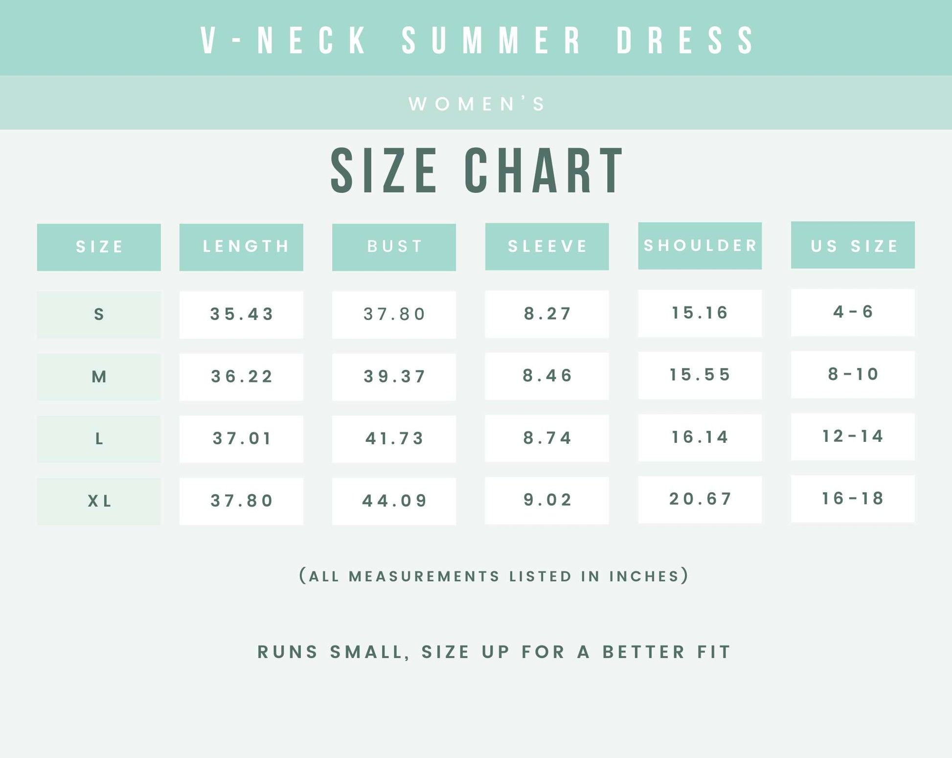 V-neck womens summer dress size chart